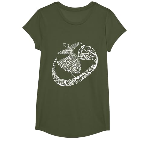 Rumi Mevlana Dervis Turkey Sufi Sufismus Derwisch T-Shirt, Girls, Olive Green, Small