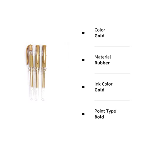 Uni-Ball Signo Broad Point Gel Impact Pen Gold Ink, 1.0Mm, 3 Pens Per Pack (Japan Import) [Komainu-Dou Original Package] #TOP3
