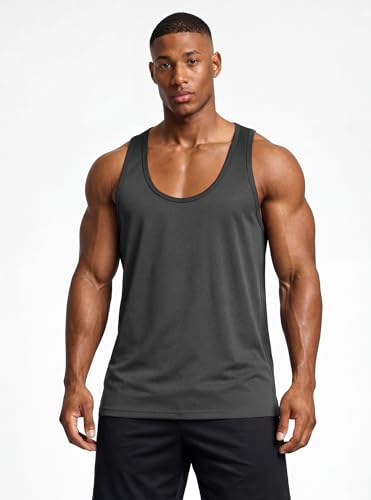 Herren Sport Tanktop Muskelshirt Atmungsaktiv Schnelltrocknend Gym Fitness Ärmellos Shirt Bodybuilding Training Laufshirt Slim Fit Racerback grau M