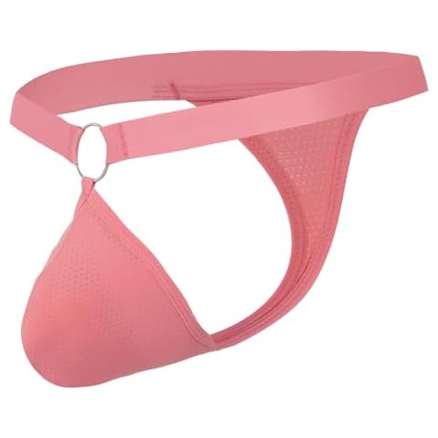 Dolibi Men's Sexy Breathable Mesh Bikini Underwear, U-Convex Pouch, Comfortable Elastic Waistband Low Rise G-String Bikini (US, Alpha, X-Large, Regular, Regular, Pink) Cover