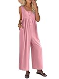 Glamaker Jumpsuits for Women Trendy Casual Summer Clothes 2024 Fashion Long Rompers Comfy Loose Baggy Onesie Overalls Jumpers(Pink Grey XS)