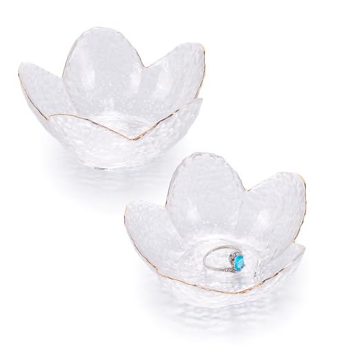 NBEADS 2 bandeja Pequeña de Cristal para Baratijas, Bandeja para Anillos con Forma de Flor, Bandeja para Joyas Plato de Cristal Transparente para Anillos, Joyas, Relojes, Llaves, Ensaladas, el 9x9x4cm