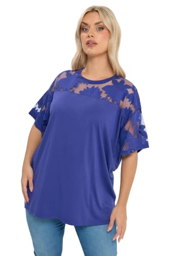 Image of Yours Curve Blue Floral Burnout Boxy T-Shirt - Women's - Plus Size Curve