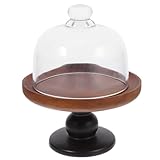 NUOBESTY Tortenständer aus Akazienholz mit Glasglocke zum Stilvollen Präsentieren von Desserts und Früchten für Tisch und Zusammenkünfte im Vintage Design