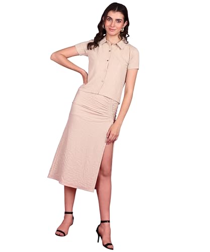 Chemise courte et jupe longue en beige ensemble décontracté S