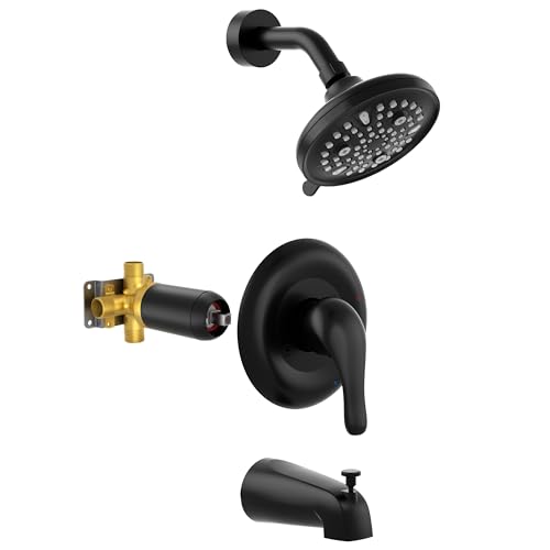 HIMK Tub Shower Faucet Set - Tub and Shower Faucet Set with 5.5 inch Rain Shower Head, Single Handle Shower Trim Kit, Bathtub Faucet Shower System with Shower Valve, Matte Black