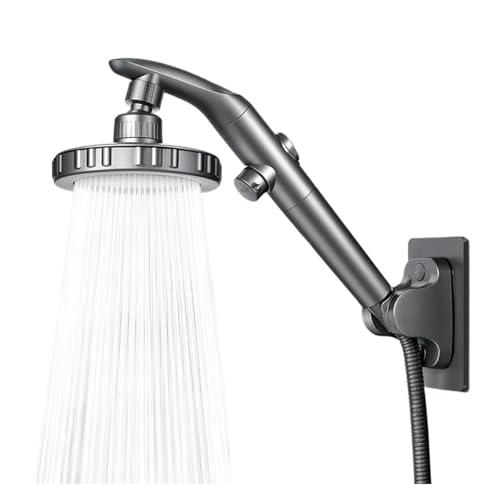 Pommeau de douche à main avec jet réglable et tête rotative double usage gris - 3