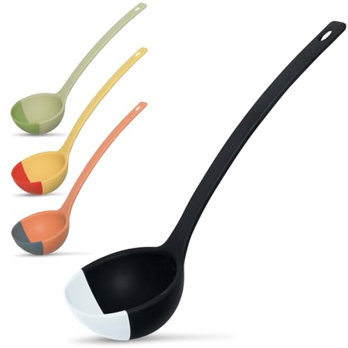 SCOUPS Silicone Spoon - Colorful Silicone Spatula Ladle with a Soft Top to Mold to your Pots & Pans. (Black/LightGrey)