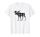 Gray & Black Buffalo Plaid Flannel Christmas Moose T-Shirt