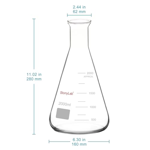 stonylab Weithals Erlenmeyerkolben aus Glas, 2000 ml Erlenmeyerkolben aus Borosilikatglas mit Robustem Rand, 1 Packung
