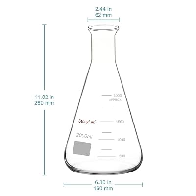 stonylab Glass Wide Mouth Erlenmeyer Flask, 2000 ml Borosilicate Glass Erlenmeyer Flask with Heavy Duty Rim, 1 Pack