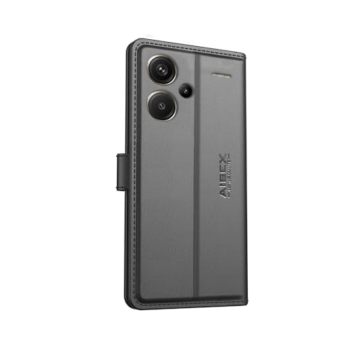 Image of AIBEX Compatible for Redmi 13 Pro Plus 5G Flip Cover Leather Finish | Inside TPU with Card Pockets | Wallet Stand | Complete Protection Flip Case - Black