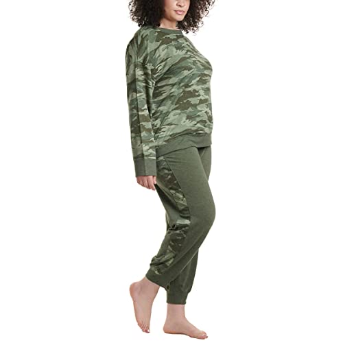 Splendid Women's 2-Piece Pajama Set Long Sleeve Crewneck Top Jogger Pants (X-Large, Olive Hıthr Camo) #TOP3