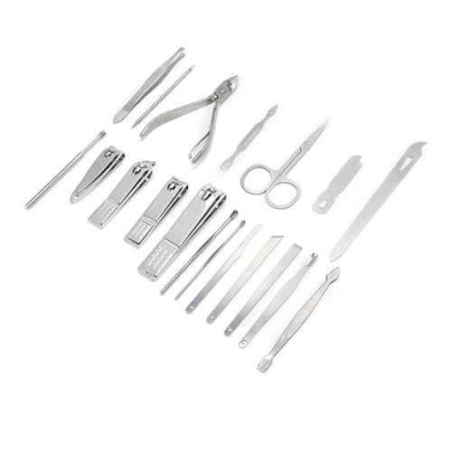 Conjunto de Manicure e Pedicure, 19 Peças, Kit de Ferramentas e Cuidados, Estojo de Viagem, Cortador