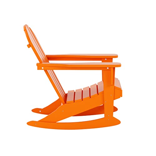 Westintrends Malibu Rocking Chair Outdoor, All Weather Resistant Poly Lumber Classic Porch Rocker Chair, 350 Lbs Support Patio Lawn Plastic Adirondack Chair, Orange #TOP3