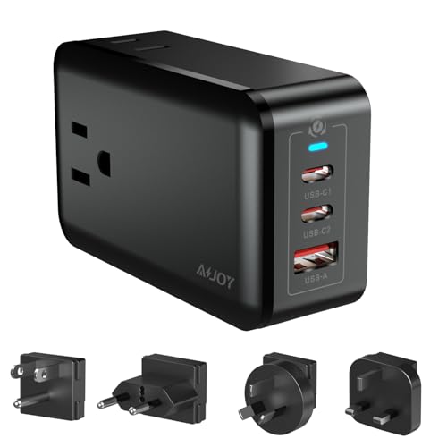 European Travel Plug Adapter Kit, 65W GaN3 International Detachable Charger with 3 AC Outlets, 2 USB-C, 1 USB-A, 5ft Extension Cord, Universal All-in-One Power Converter for EU, AUS, UK(Type B/C/I/G)