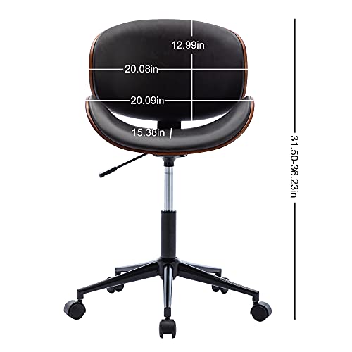 Civama Home Office Desk Chair, Modern Living Room Chair, Minimalist Comfortable Upholstery Chair With Black And Brown Mix Pu Leather Cushion And Back Support, Bentwood And Pu Leather Swivel Chair #TOP2