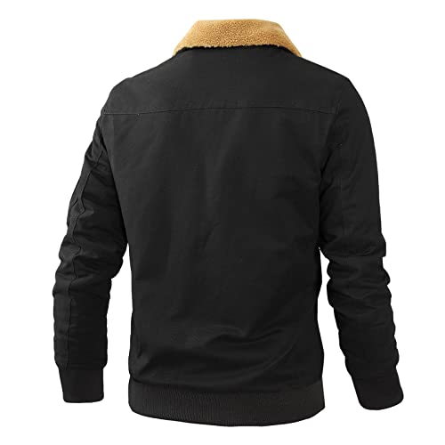 Mens Jacket Fall Winter Fleece Thick Windbreaker Fur Lapel Zip Up Work Coat - image 4