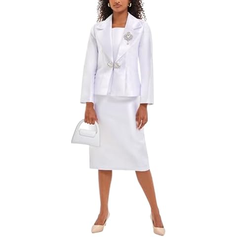 Women's 3 Piece Church Suits for Formal Occasions with Handmade Diamond Buckle Elegant Dress Business Sets White Cover