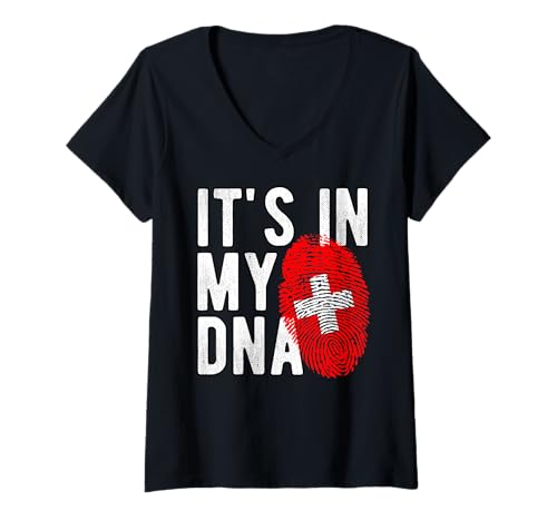 Women's It's in My DNA Swiss National Flag Switzerland Fan Heritage V-Neck T-Shirt
