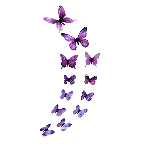 Yban 12PCS Autocollant Fluorescent Décoration Murale Papillon 3D pour Décoration Chambre Filles Déco Papillon Utilisée Autocollants Muraux pour Chambre Salon DIY Chambre Ornement Papier (Violet) Cover