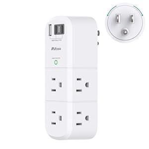 PD20W USB Outlet Extender Surge Protector – with Rotating Plug, 6 AC Multi Plug and 3 USB Ports (2 C), 3-Sided Swivel Power Strip Spaced Splitter for Home, Office, Travel