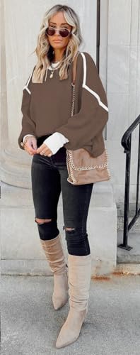 Image of Womens Oversized Sweaters Fall 2026 Fashion Clothes Colorblock Knit Tops