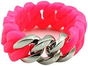 Double Twist Charm Energy Silicone Bracelets for Women and Men, Silicone Rubber and Stainless Steel Chain Best Fashion Gift for Any Occasion (Pink)