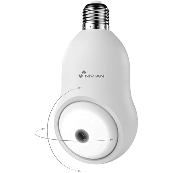 NIVIAN -Kamera monitorująca Wifi Typ żarówki E27-2K 360 ° ruchu- Dwukierunkowy dźwięk-Rozpoznawanie i śledzenie człowieka-Noktowizor 10m-Kompatybilny z Alexa i Google Home–Aplikacja Tuya