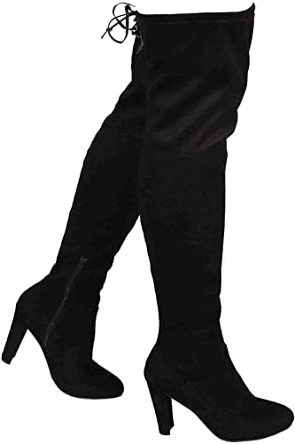 Wild Diva Women's Over The Knee Boot - Sexy Over The Knee High Pullon Boot - Trendy Low Block Heel Shoe - Comfortable Boot high Black (6)