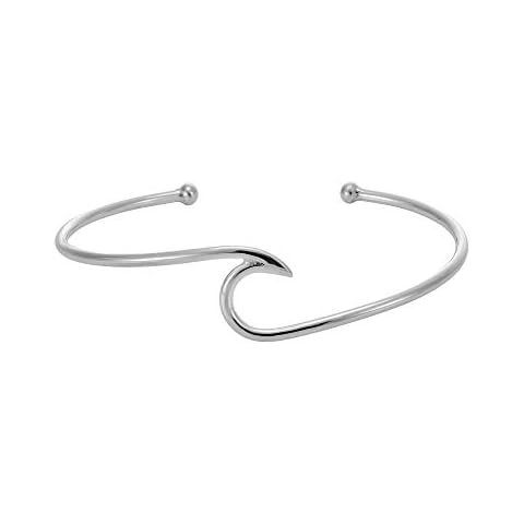Silverly Ocean Wave Thin Solid Silver Bangle - Beach Inspired Sterling Silver Bracelet for Women - Wavy Silver Torque Bangle - Adjustable Cuff Bracelets for Daughter Cover