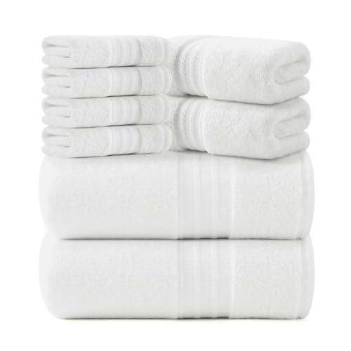 REDKISS 8 Piece White Towels Set, 100% Cotton Luxury Towel 600 GSM