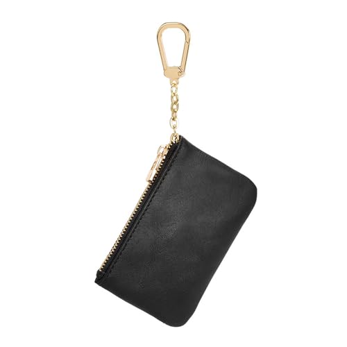 Womens wallet Genuine leather coin purse decorative hanging bag women's key bag coin bag simple mini card holder(Black)