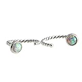 Sterling Silver Open Hoop Hugger Hugging Hook Earrings with 3mm Opal Stone