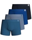 Pierre Calvini Boxers for Men With Fly - Anti-Chafe Mens Boxers - Soft, Breathable Men's Boxer Shorts - Supportive, Tag-Free, Everyday Cotton Underwear Multipack - 4 Pk - Blue - Small