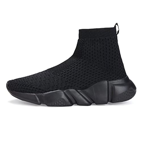 Yavy Black Boys Shoes For Kids Slip On Sneakers Bboys High Tops Sock Shoes Tennis Shoes Lightweight Breathable Athletic Shoes For Girls Walking Running Shoes Size 2 All Black 054-33 #TOP1