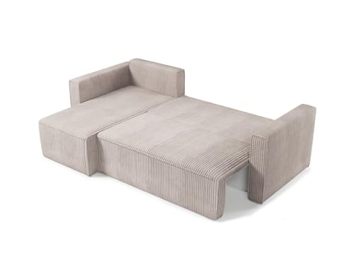 Easy4You MIMIR L Shaped Universal Corner Sofa Bed Bottle green Corduroy Poso 14 – 235x80x145 cm – Sleeping Function 130x200 cm – Day Bed - Image 4