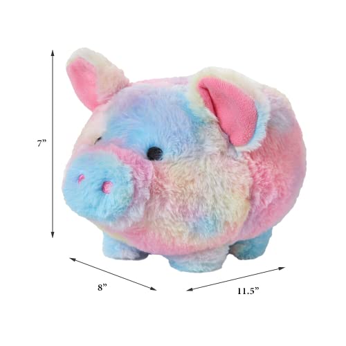 Tie Dye Plush Piggy Bank For Kids, Stuffed Animal Coin Banks With Stopper – Fuzzy Rainbow Piggy Bank For Girls #TOP1