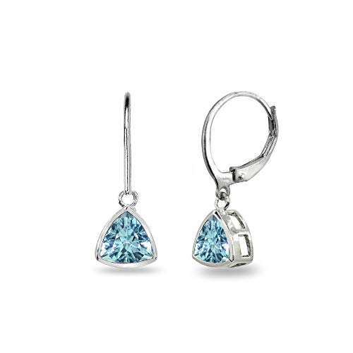 Sterling Silver Blue Topaz 7Mm Trillion Bezel-Set Dainty Dangle Leverback Earrings For Women, Teen Girls #TOP24
