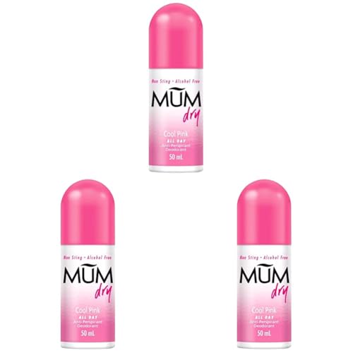 Mum Dry Cool Pink All Day Roll On Antiperspirant Dedorant 50 ml (Pack of 3)