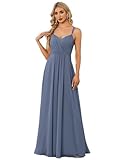 Ever-Pretty Women's Chiffon Adjustable Spaghetti Strap Deep V-Neck Backless Bridesmaid Dress Dusty Navy 10UK