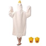 Wearable Goose Blanket Hoodie Onesie,Duck Oversized Blankets Hooded Costume for Adult & Kid,Warm Cozy Sleeping Bag (white goose, S)