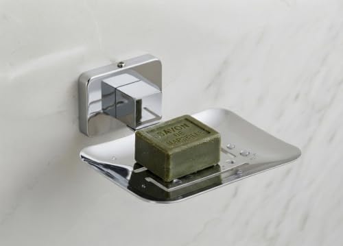 Image of EASYHOME FURNISH Premium Stainless Steel Soap Dish Holder for Bathroom & Kitchen - Wall Mounted Square Soap Stand with Chrome Finish - Rust Proof, Anti-Corrosion Heavy Duty Soap Case Saver