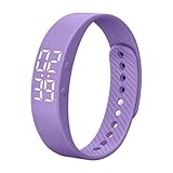 RoastMe デジタル腕時計 歩数計 シンプル 男女兼用 ファッションウォッチ シリコンバンド 多機能 学生 誕生日、夏休み、夏、感謝祭、その他の祝日 振動目覚まし時計 USB直接充電 (パープル)