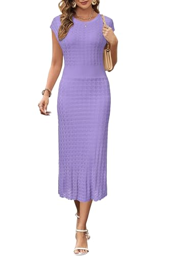 Image of Newshows Women's Hollow Slim Summer Fall Church Work Casual Sweater Dress | Machine Washable Knit Sweater Fabric, Hollow Design, Bell Sleeve, Business Casual, Church Teacher Outfits, Modest Dress
