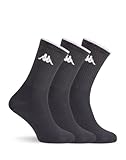 Chaussettes de tennis Kappa - Lot de 6 paires, 12 chaussettes de sport en éponge, hauteur mi-mollet, chaussettes de tennis, chaussettes de randonnée pour homme et femme - Noir - 45/47