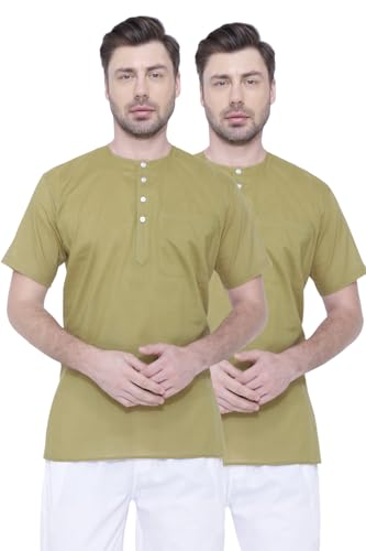Image of Rajubhai Hargovindas Men's Pure Cotton Short Kurta | Pack of 2 |