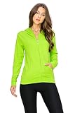 EttelLut Lightweight Comfy Cotton Casual Active Full Zip-up Plain Hoodie Jacket for Women Lime L