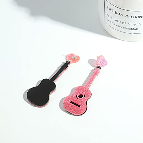 Acrylic Classical Guitar Earrings Retro Renaissance Rock Band Music Guitar Dangle Earrings Punk Style Violin Instrument Drop Earrings Hypoallergenic Lightweight Guitar Earrings For Women Girls (Pink) #TOP7