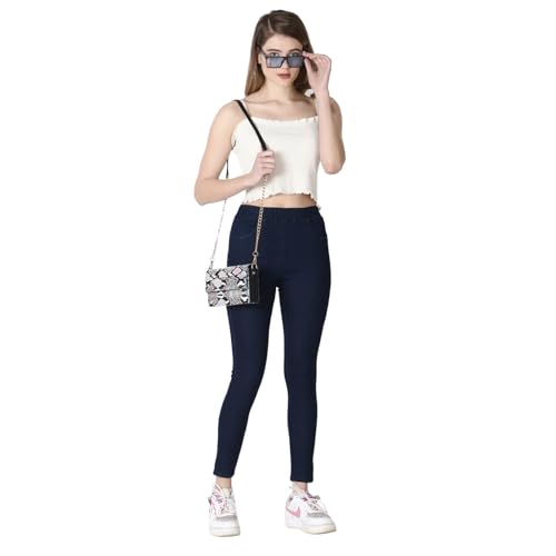 Image of 4Flies Women's Denim Lycra Jeggings - Stretchable Slim Fit Ankle-Length Pants for Casual, Office & Travel Wear - Stylish & Comfortable